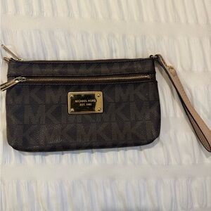 Michael Kors Dark Brown Wristlet with Gold Details
